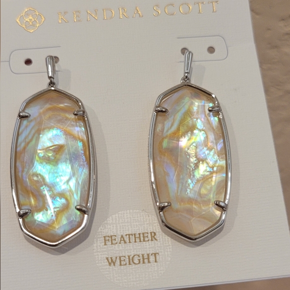 KENDRA SCOTT FACETED IRIDESCENT ELLE EARRINGS ABALONE SILVER RHODIUM - Picture 3 of 8